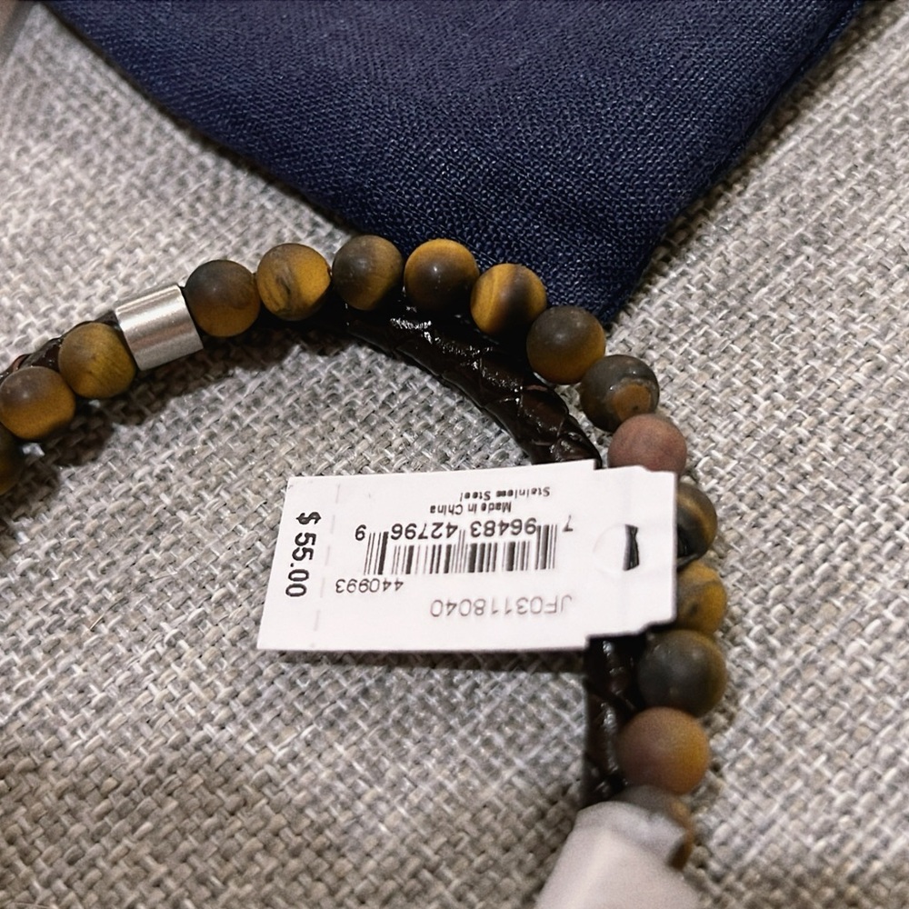 Fossil Men's Tiger's Eye and Brown Leather Link Bracelet - Picture 5 of 8